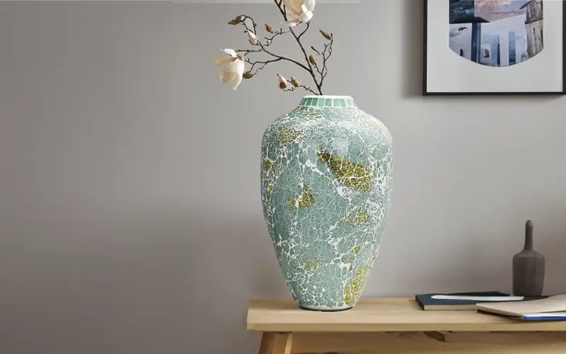 Teal Diamond Mosaic Vase Small